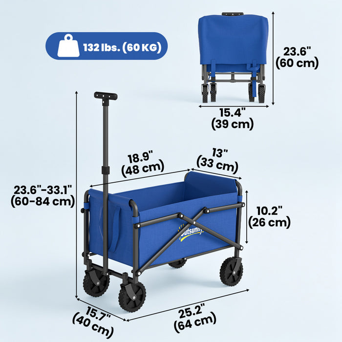 Outsunny Collapsible Folding Wagon Cart, Portable Outdoor Utility Compact Small Garden Cart with Universal Wheels and Adjustable Handle for Sports, Camping, Shopping, Blue