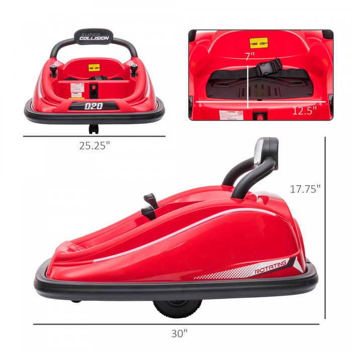 Aosom 12v Kids Bumper Car, 360° Rotation Electric Powered Ride-On Car, Twins Motor Battery Powered Toy, W/ Parent Remote Control, Safety Belt, Colorful Led Lights, For Boys And Girls, Red