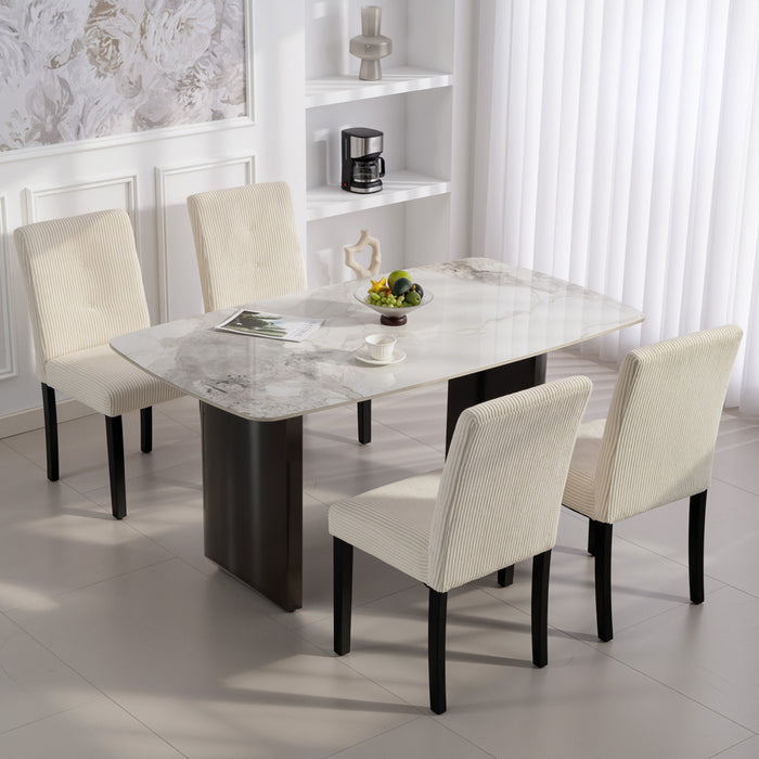 HOMCOM Corduroy Upholstered Dining Chairs, Kitchen Chairs Set of 4, Beige