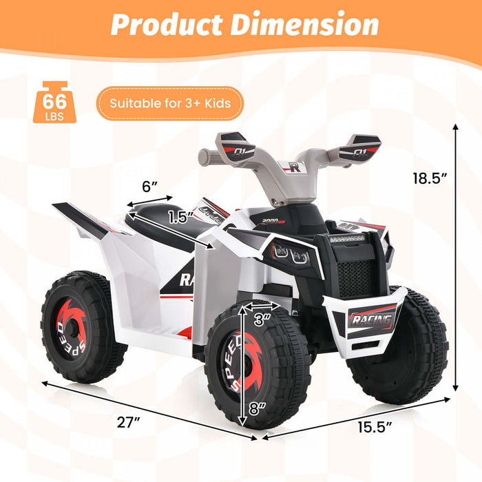 Costway Kids Ride On Atv 4 Wheeler Quad Toy Car 6v Battery Powered Motorized Toy White