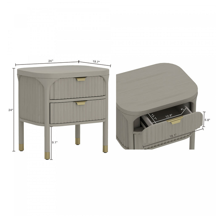 Park Contemporary 24\" Solid Wood Nightstand in Gray (2-Drawer)