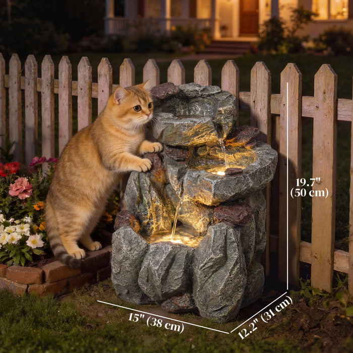 Outsunny Outdoor Water Fountain with LED Lights , Grey