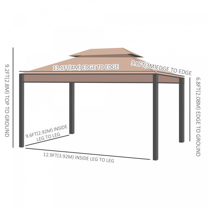 Outsunny 10x13ft Garden Gazebo Double-tiered With Curtain Outdoor Shelter Backyard Canopy Coffee