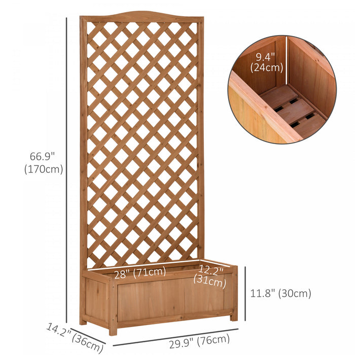 Outsunny 30\" X 14\" X 67\" Raised Garden Bed Wood Planter With Trellis For Vine Climbing, To Grow Vegetables, Herbs, And Flowers For Backyard, Patio, Brown