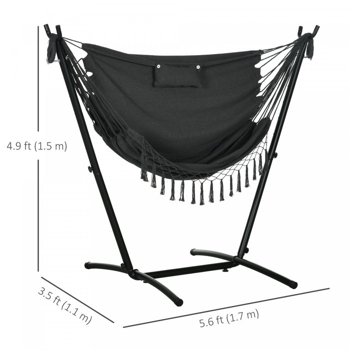 Outsunny Hammock Chair w/ Stand, Hammock Swing w/ Side Pocket, Headrest