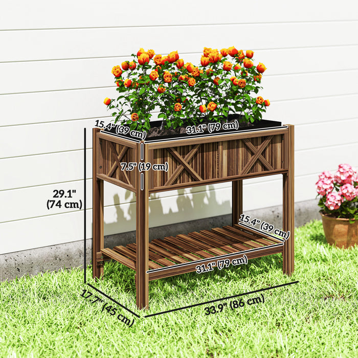 Outsunny Wooden Raised Planter Box, Flower Bed, 34\"x18\"x30\", Carbonized
