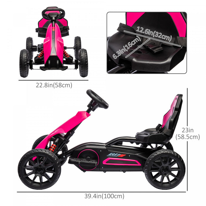 Aosom Electric Powered Ride-On Go Kart, 12v Outdoor Racer Car For Kids, With Forward Backward, Adjustable Speed, Ages 3-8 Years Old, Pink
