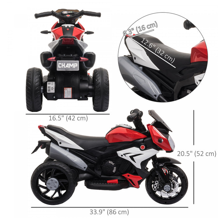 Qaba Kids Motorcycle, 6v Battery Powered Ride On Motorcycle With Music, Horn, Headlights, 3 Wheels Electric Bike For Kids, Gift For Boys & Girls, Red