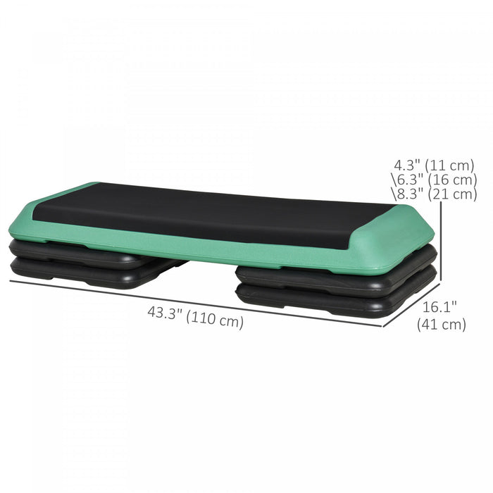 Soozier 43\" Adjustable Aerobic Platform Stepper 3 Level with Risers 4” 6” 8” Cardio Fitness Trainer Workout Step Home Gym Exercise, Black Green