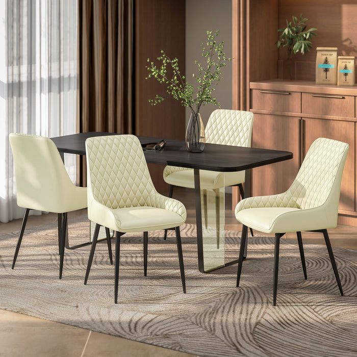 HOMCOM Dining Chairs Set of 4, Kitchen Chairs with Steel Legs, Cream White
