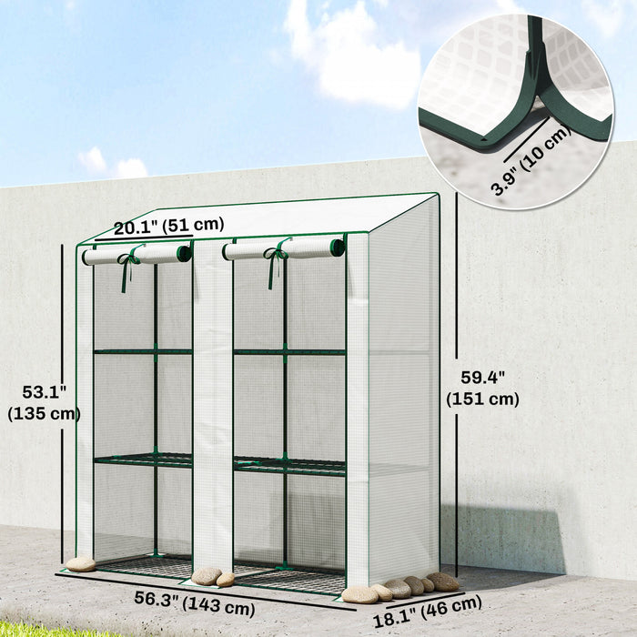 Outsunny Mini Greenhouse with 3 Tier 6 Shelves Portable Green House, White