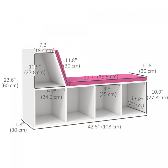 HOMCOM 5-Cubby Bookcase with Cushioned Reading Nook, Pink