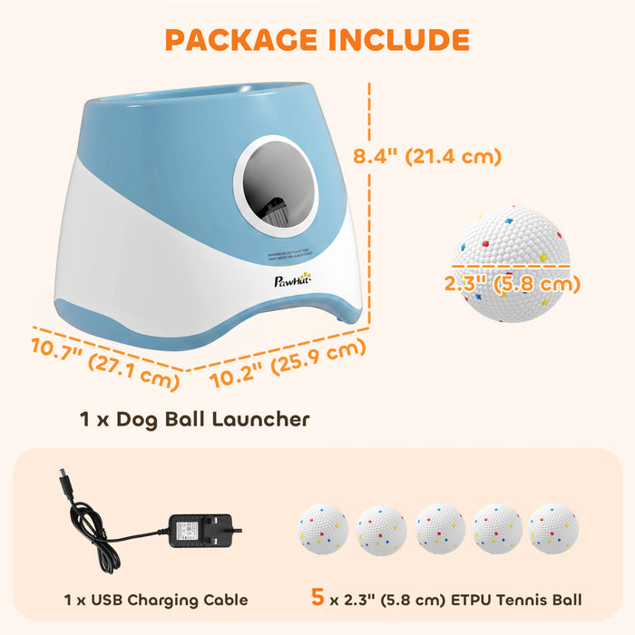 PawHut Automatic Dog Ball Launcher with 5 2.3\" ETPU Balls, Dog Ball Thrower with 3 Distance Settings (20/33/46 ft), Indoor Outdoor Interactive Toy for Small Medium Breeds, Blue