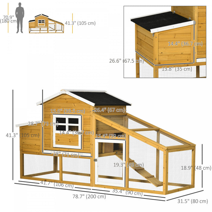 Pawhut 79\" Wooden Chicken Coop, Outdoor Hen House, Poultry Habitat With Removable Tray, Nesting Box, Run, Ramp