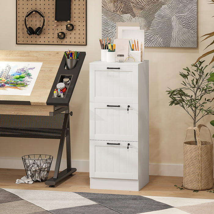 HOMCOM 3 Drawer File Cabinet with Lock Filing Cabinet for A4 Letter White