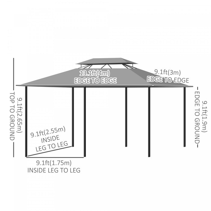 Outsunny 10' X 13' Patio Gazebo, Outdoor 2-tiers Garden Canopy Yard Sunshade Shelter With Curtains, Dark Grey