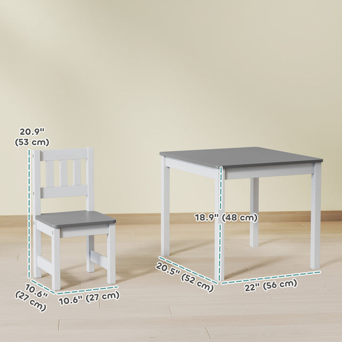 Qaba Kids Table and Chairs Set, Toddler Table and 2 Chair Set for Activity, Art, Craft, Reading, Learning, for Bedroom, Nursery, Classroom, Living Room, for 3-8 Years, Grey