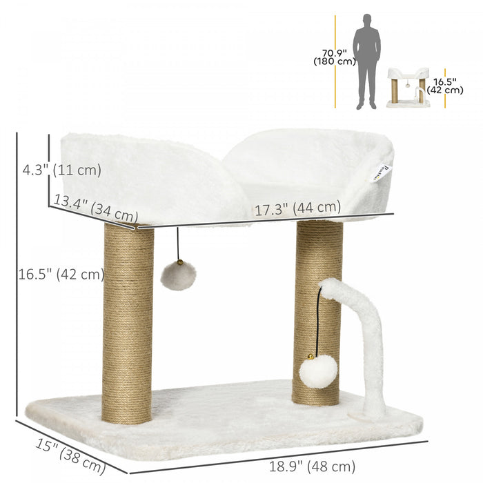Pawhut Cat Tree, 16.5\" Small Cat Tower Condo For Indoor Cats With Jute Scratching Posts, Top Perch, Dangling Balls, Cat Activity Centre, White