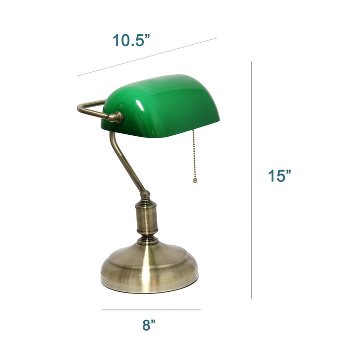 Roosevelt Executive Banker's Desk Lamp with Glass Shade, Apple Green, 15\"H
