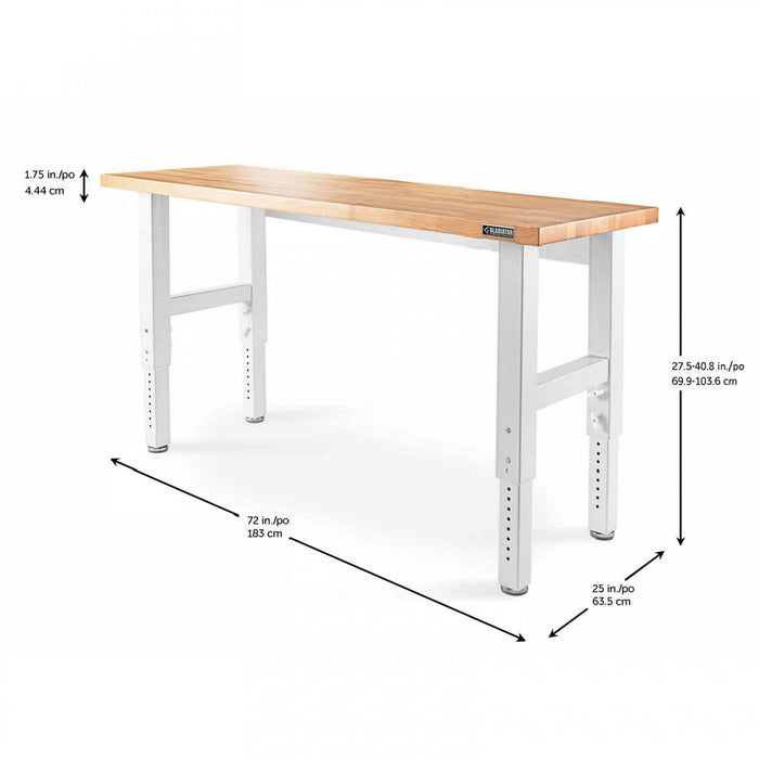 Gladiator 6' Adjustable Height Hardwood Workbench - Hammered White