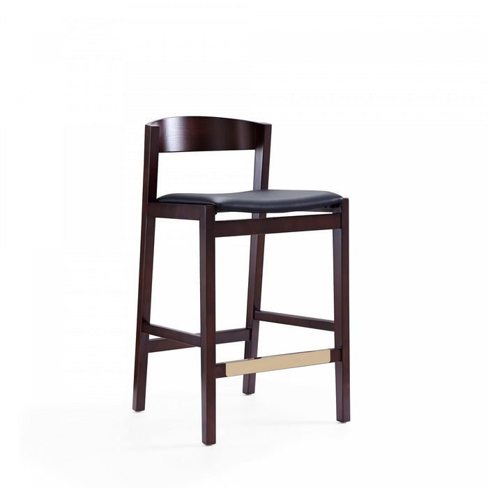 Klismos Mid-Century Modern Wood Upholstered Counter Stool in Black - Set of 2