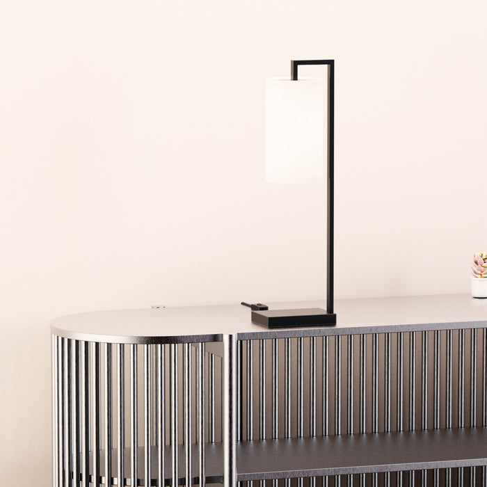 25\" Black Rectangular Frame Table Lamp with Cylinder Shade 