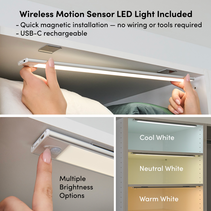 Bestar Florence 85\" Modular Reach-In/Walk-In Closet System with LED Lights, Shelves and Drawers Shaker Style - White