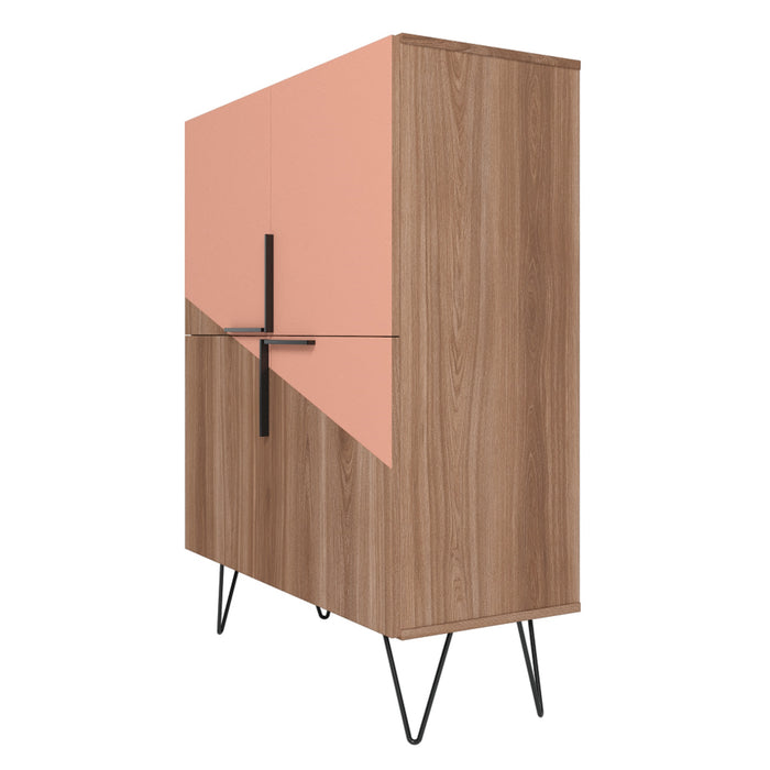 Manhattan Comfort Beekman Low 4-Shelf Accent Cabinet - Brown & Pink Accent Cabinet