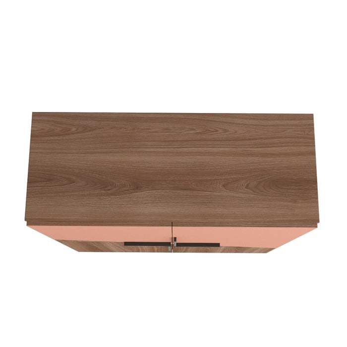 Manhattan Comfort Beekman Low 4-Shelf Accent Cabinet - Brown & Pink Accent Cabinet