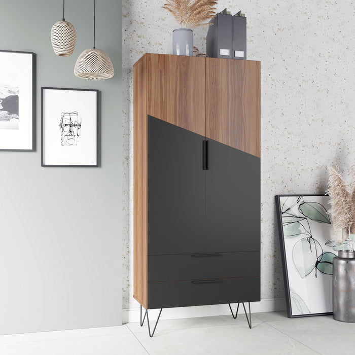 Manhattan Comfort Beekman 6-Shelf Accent Cabinet - Brown & Black