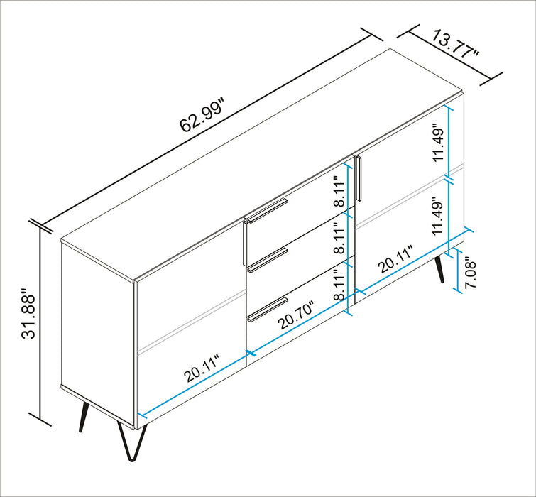 Manhattan Comfort Beekman 62.99” Sideboard with 4 Shelves - White
