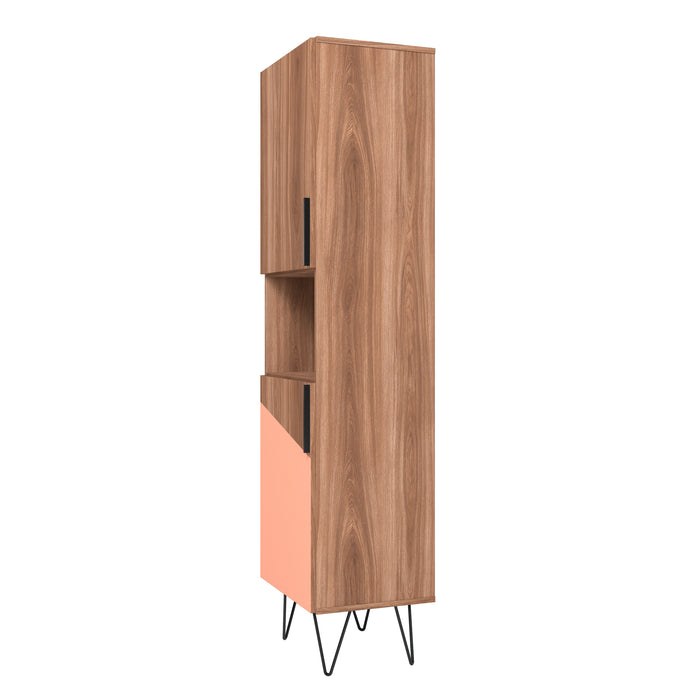 Manhattan Comfort Beekman 17.51\" Narrow Bookcase Cabinet with 5 Shelves - Brown & Pink