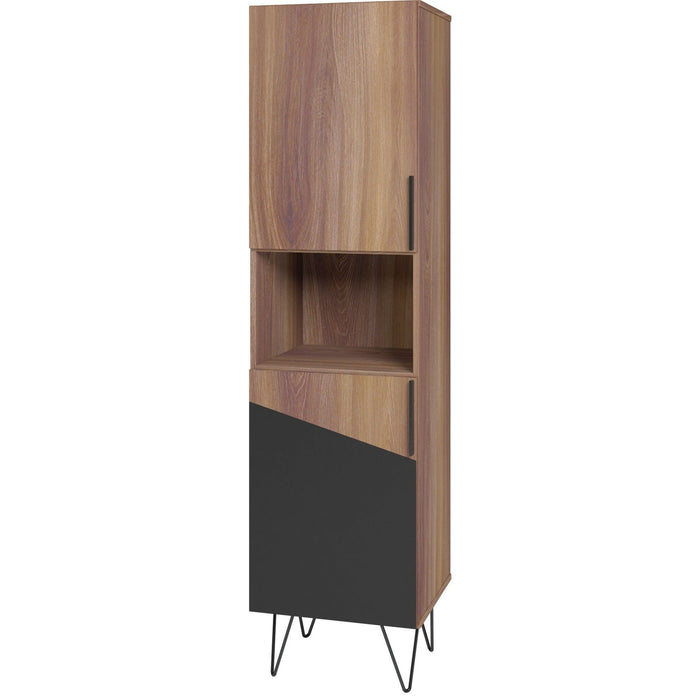 Manhattan Comfort Beekman 17.51\" Narrow Bookcase Cabinet with 5 Shelves - Brown & Black