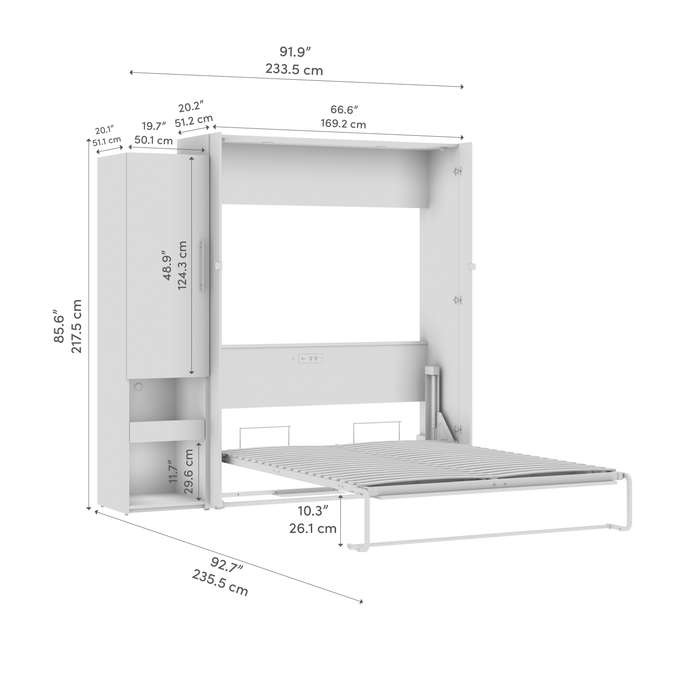 Bestar Avalon Queen Murphy Bed & Storage Cabinet with Pull-Out Shelf (87 W)