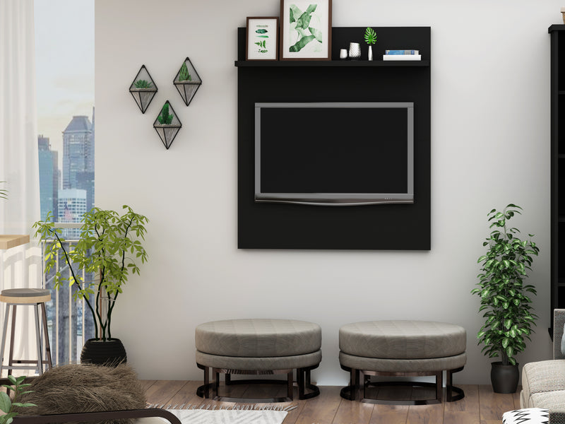 Manhattan Comfort Tribeca 35.43\" Mid-Century Modern TV Panel with Overhead Decor Shelf - Black