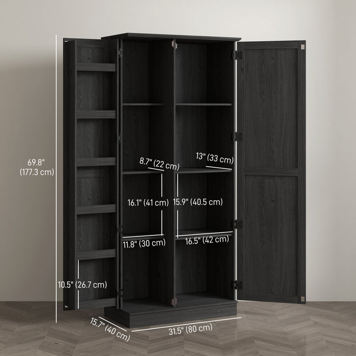 HOMCOM 70\" Tall Kitchen Pantry Storage Cabinet with Door Shelves, Black