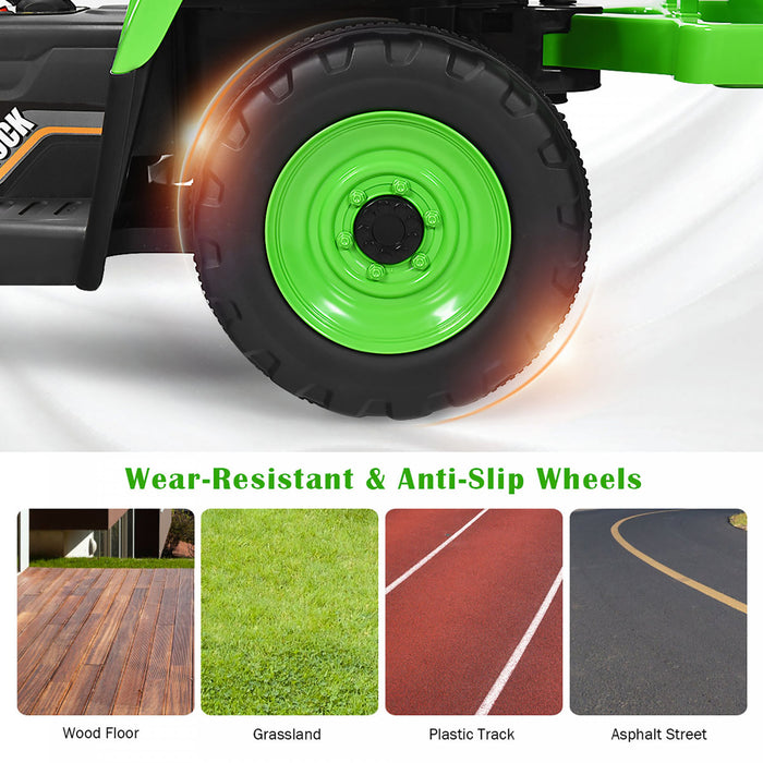Costway 12v Kids Ride On Tractor With Trailer Ground Loader W/remote Control &led Lights