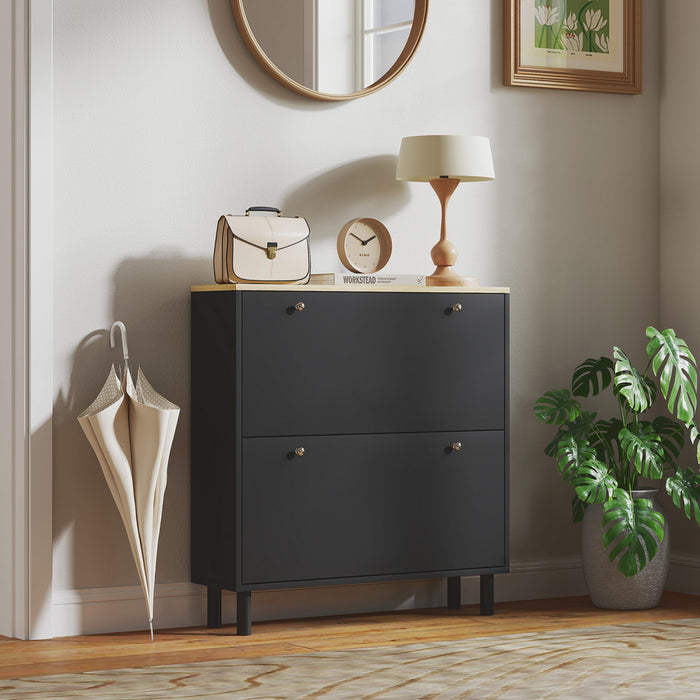 HOMCOM Narrow Shoe Storage Cabinet with Adjustable Shelves, Black