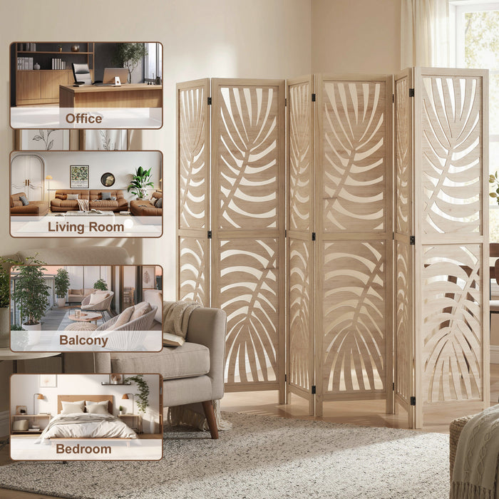 HOMCOM 6 Panel Room Divider, Detachable Privacy Screens, Natural Wood
