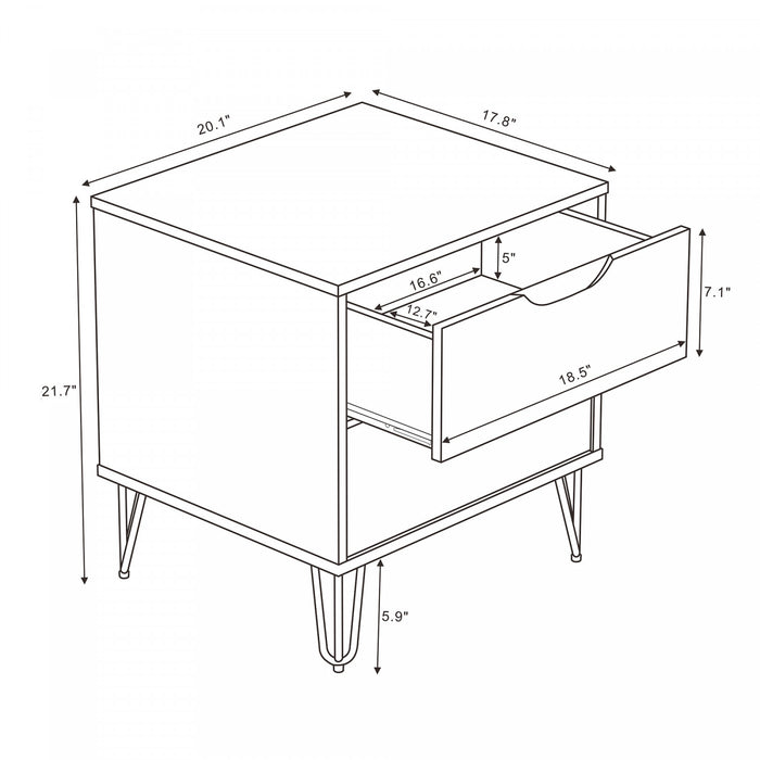 Avira Mid-Century Modern 20\" Nightstand in White (2-Drawer)