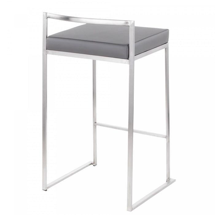 LumiSource Fuji Grey Faux Leather Contemporary Stackable Counter-Height Stool - Set of 2