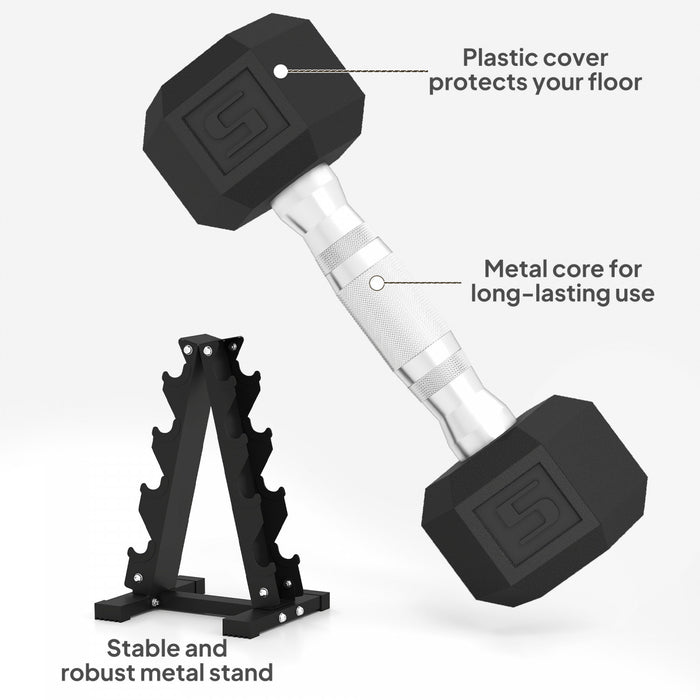 Soozier 100 LBS Dumbbell Set with Rack, Rubber Coated Hex Hand Weights