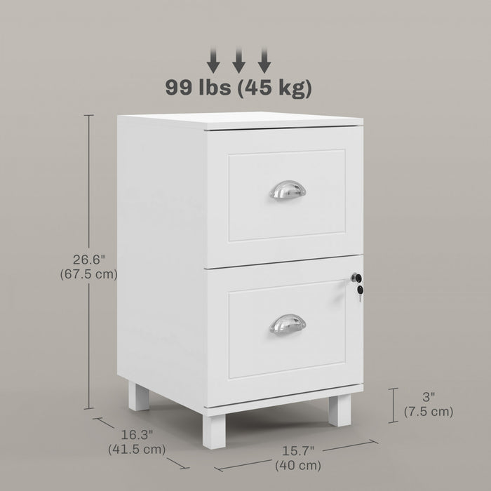HOMCOM Lockable 2 Drawer File Cabinet with Hanging Bars for A4 and Letter