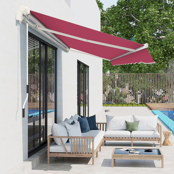 Outsunny 10' X 8' Manual Retractable Awning Shelter W/ Crank, Wine Red