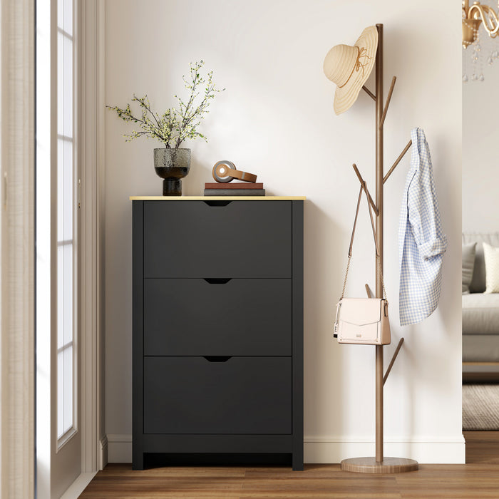HOMCOM Narrow Shoe Cabinet with 3 Flip Drawers Adjustable Shelves, Black