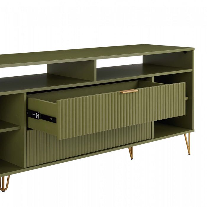 Dumbo Modern 63\" Fluted TV Stand in Olive Green
