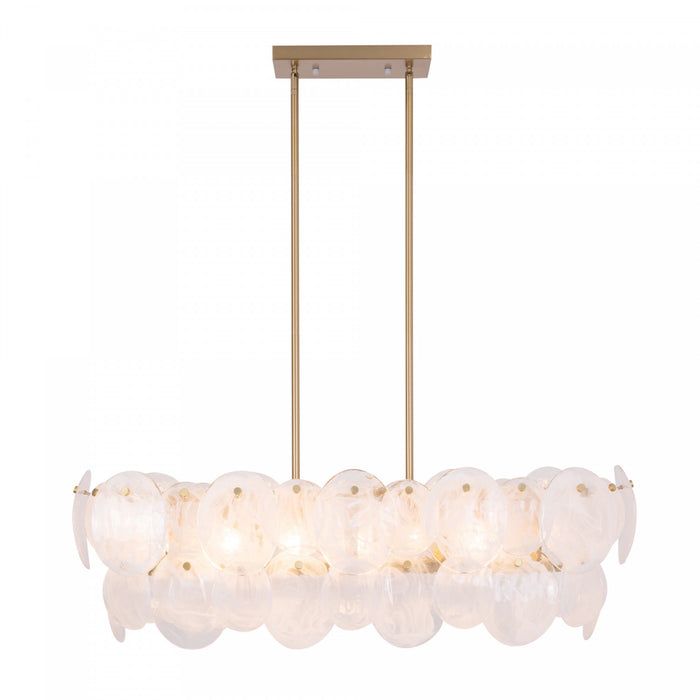 Lily 7 Light Island Light, Brushed Brass With Wispy White Murano Style Glass