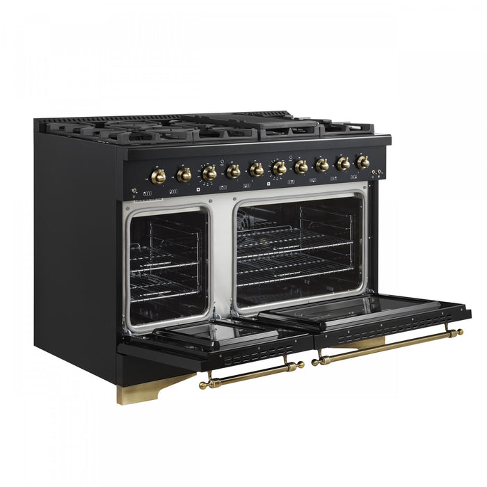 Forno Antico 48\" Dual Fuel Gas Range, Black, 5.5 cu.ft. Double Ovens - FFSGS6113-48BLK