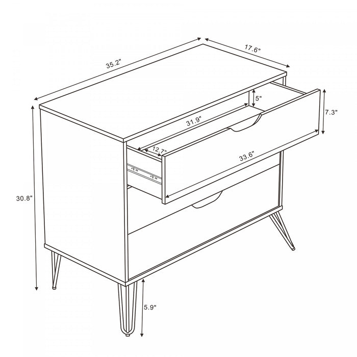 Avira Mid-Century Modern 35\" Dresser in White (3-Drawer)