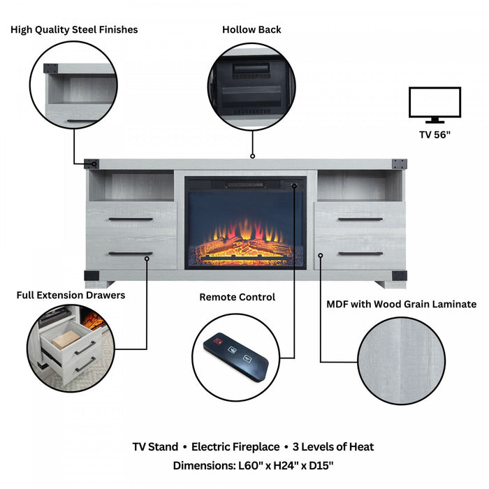 Richmond Industrial Traditional 2-Piece Electric Fireplace in Black and Gray
